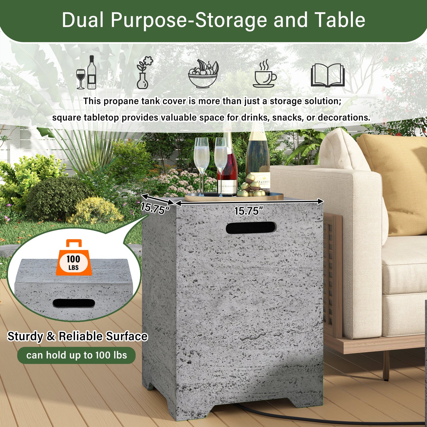2-in-1 Outdoor Fire Pit and Propane Tank Stand Set 41.9 Inch, Beige Grey
