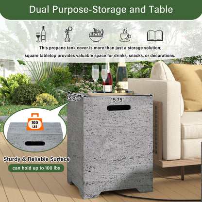 2-in-1 Outdoor Fire Pit and Propane Tank Stand Set 41.9 Inch, Beige Grey