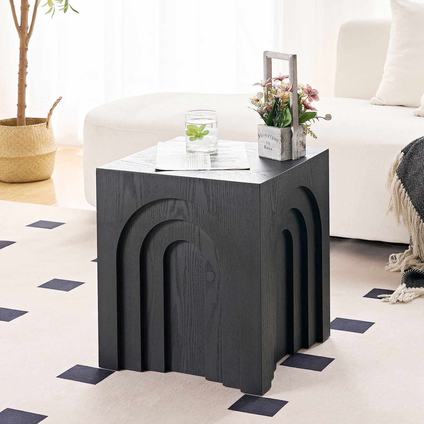 15.74 in Square Side Table, Coffee Table Accent, Living Room Bedroom, Black