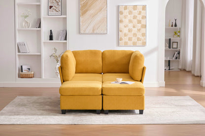 Sectional Sofa U-Shape 6 Seat Mustard Yellow Storage Ottoman