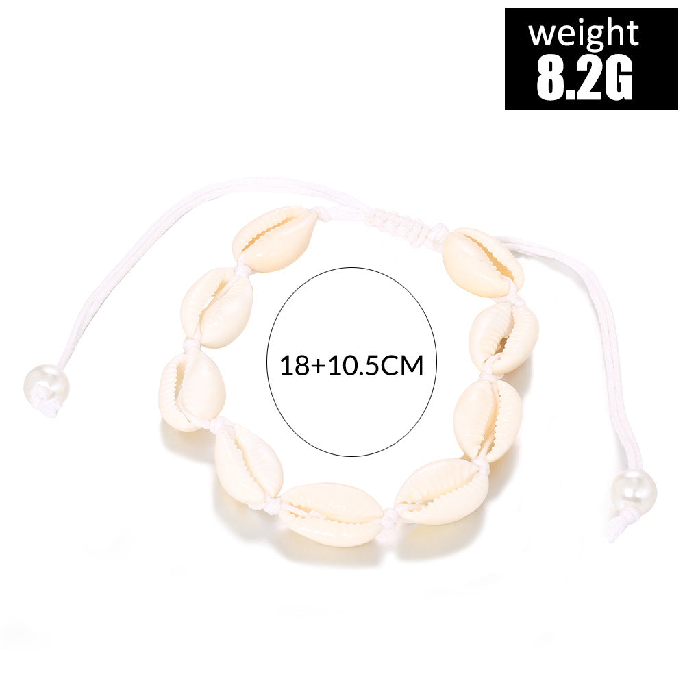 Beach-style 8-shell Hand-woven Pearl-white Ankle Bracelet