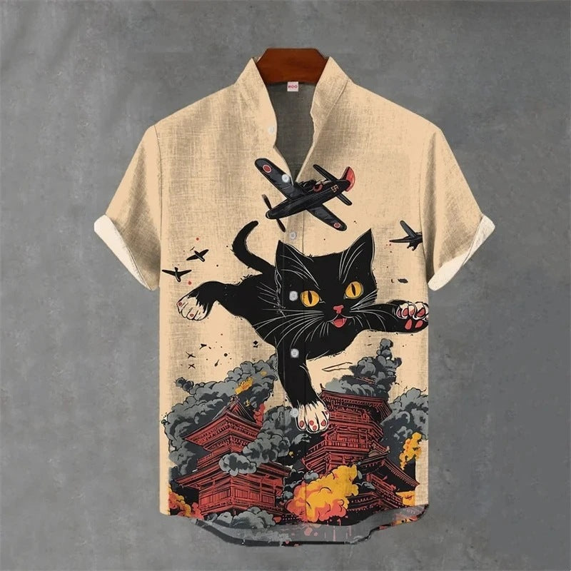 Animal-print Mens Shirt Summer Casual Short Sleeves