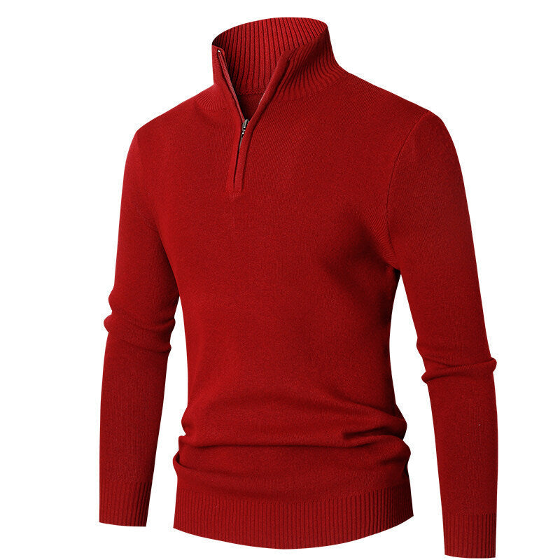 Mens Minimalist Casual Half-zip Turtleneck Sweater