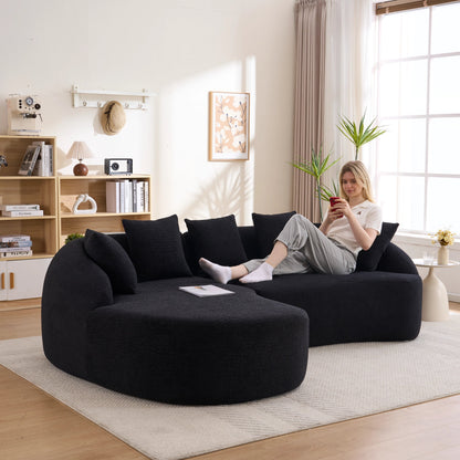 Sectional Sofa L-Shape Curved Chaise Chenille Black 5 Seat 106 In