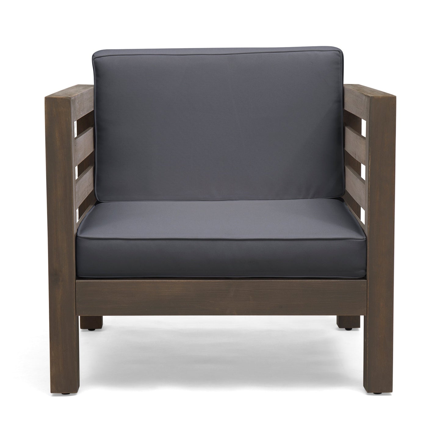 Outdoor Club Chair, Acacia Wood Patio Chair with Fabric Cushion, Backyard, Grey