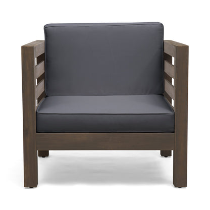Outdoor Club Chair, Acacia Wood Patio Chair with Fabric Cushion, Backyard, Grey