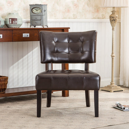 Accent Chair Tufted PU Leather Brown Oversized Hardwood Frame 27x31x34 In