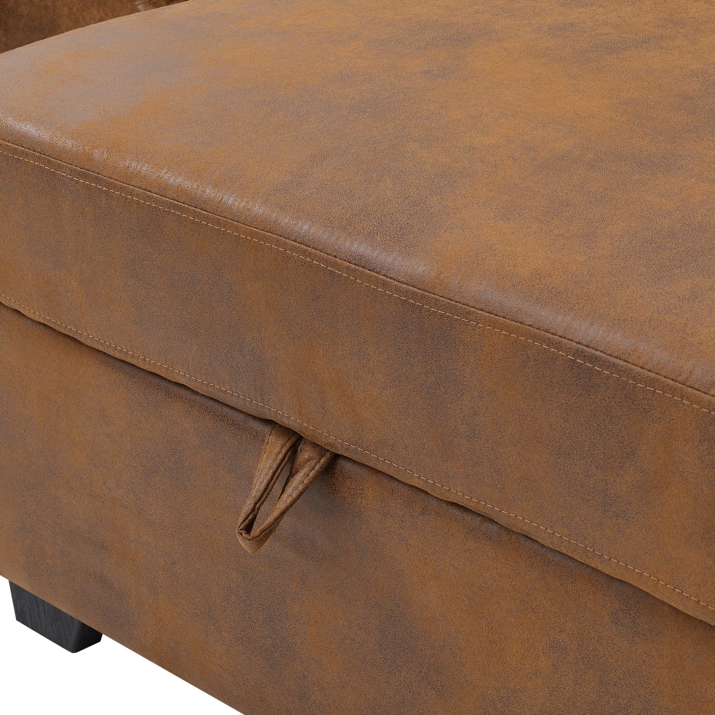 Sofa Bed U-Shape Faux Leather Brown Sleeper Storage Chaise 114 In