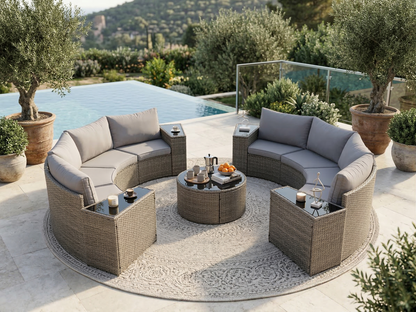Outdoor Sectional Set PE Rattan Steel Light Gray 13pc