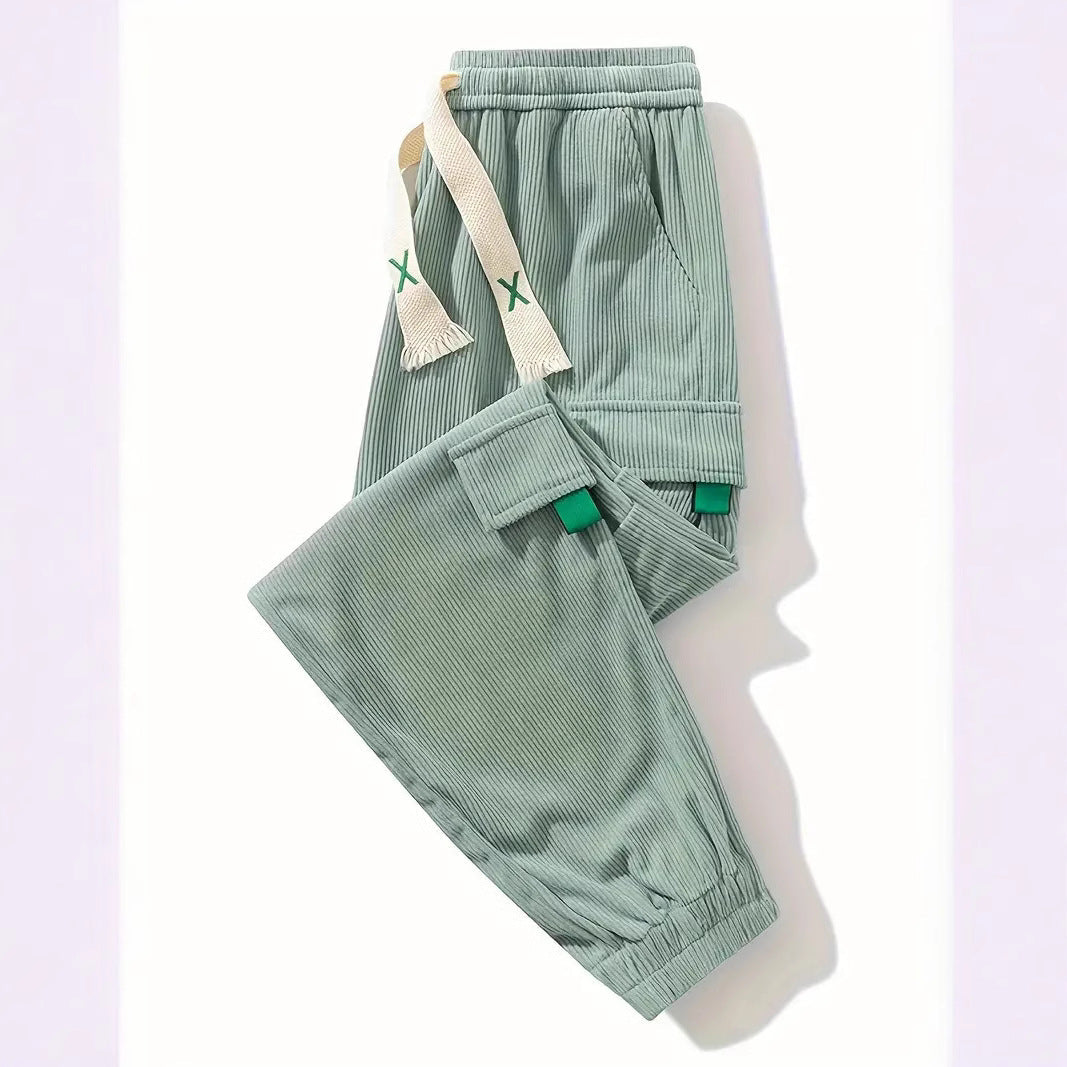 Corduroy Plus Size Mens Work Pants Ankle Tightening Trousers