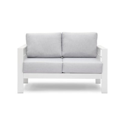 Outdoor Loveseat Aluminum White Gray Cushion 50in 600 lb Capacity