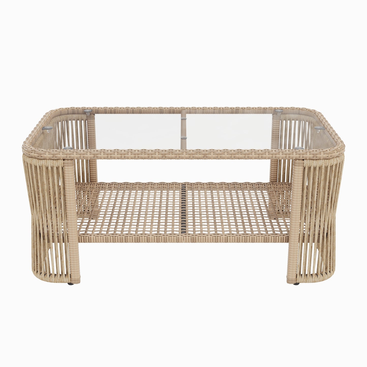 Outdoor Patio Set PE Rattan Iron Dark Beige Modular Glass Table