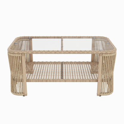 Outdoor Patio Set PE Rattan Iron Dark Beige Modular Glass Table