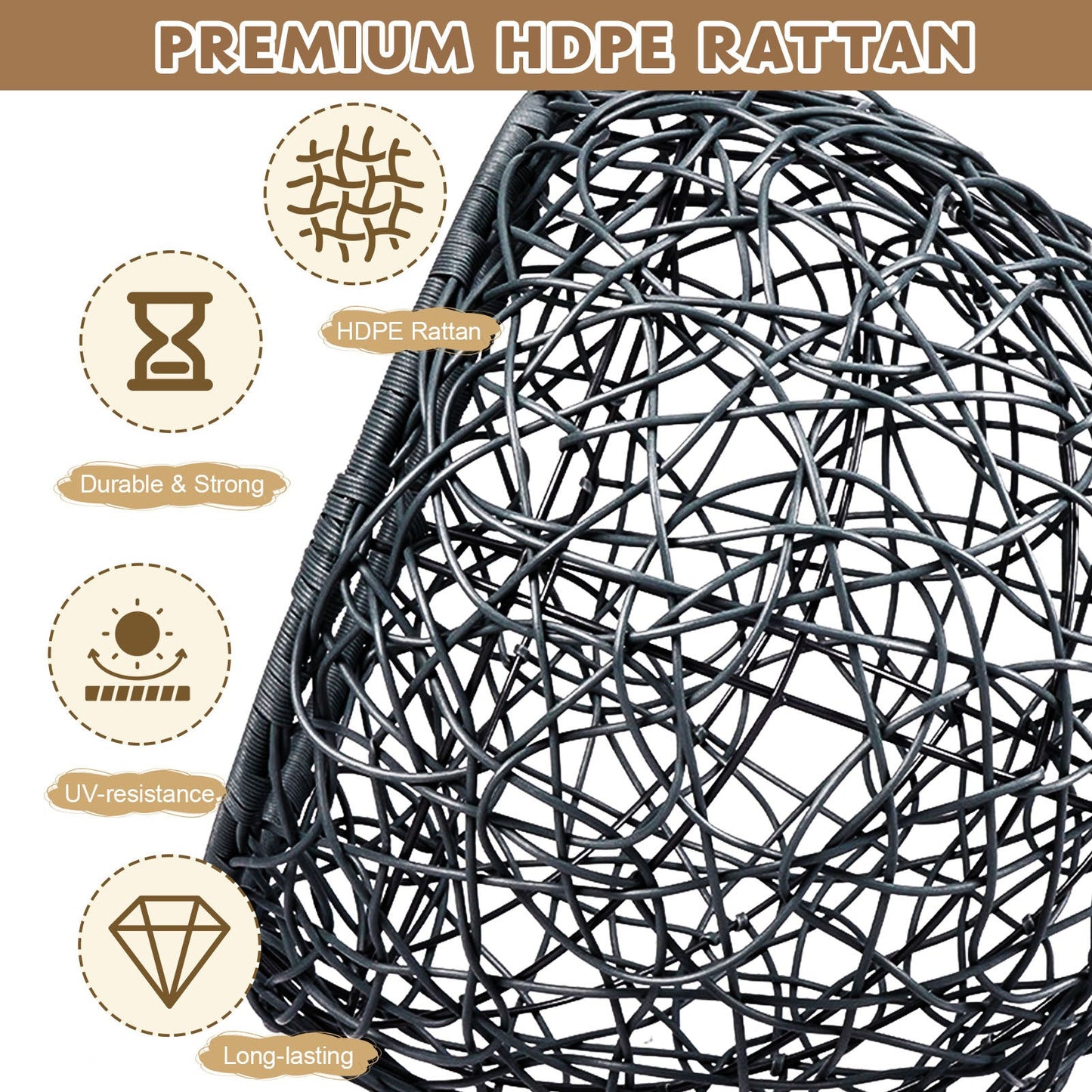 Cat Swing Bed with Stand and Cushion, Rattan Wicker Egg Chair Style, Gray