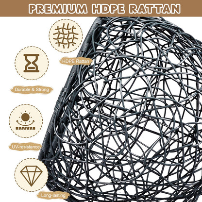 Cat Swing Bed with Stand and Cushion, Rattan Wicker Egg Chair Style, Gray