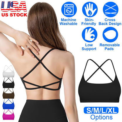 Cross Back Padded Sports Bra with Removable Pads
