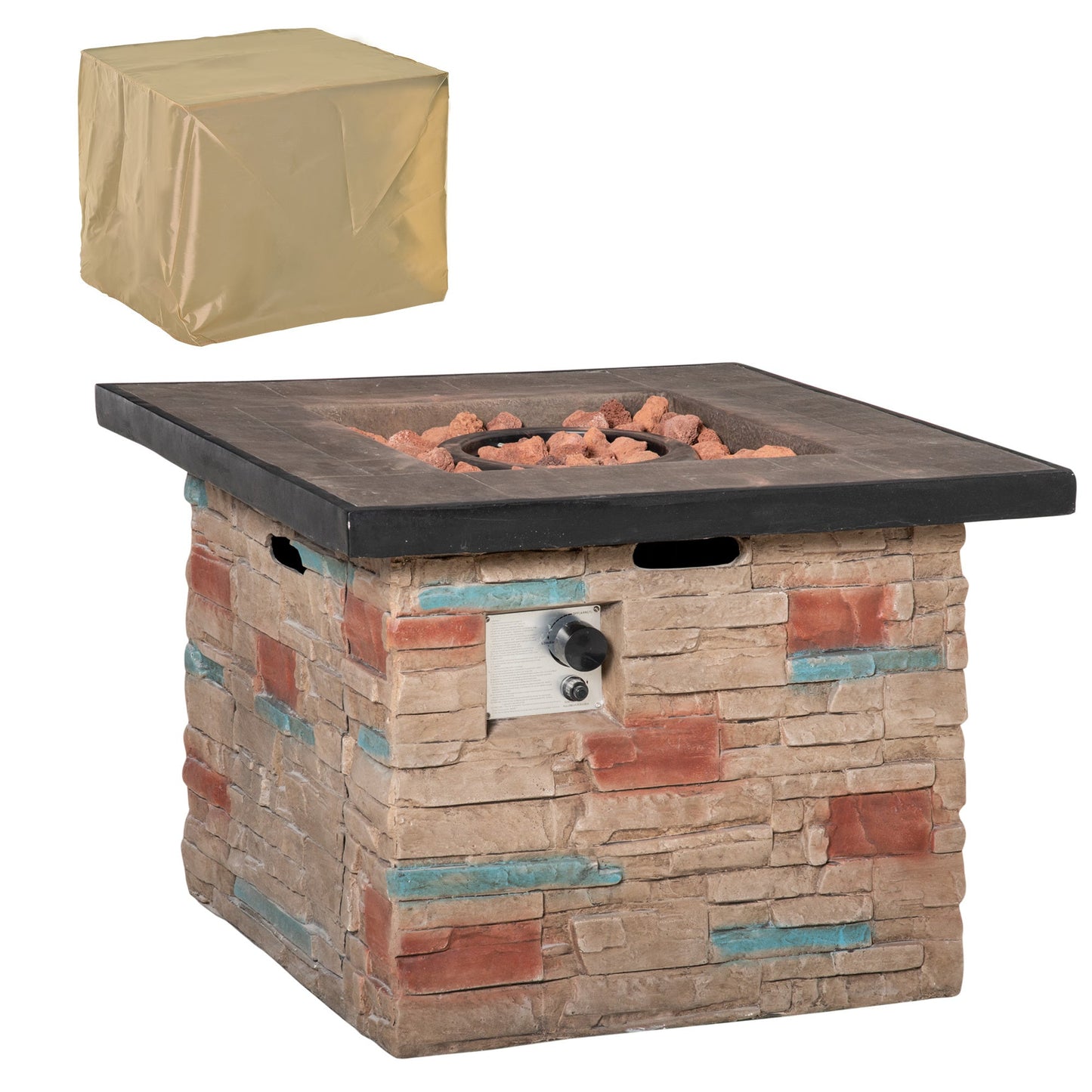32 Inch Outdoor Propane Gas Fire Pit Table, 50,000 BTU Auto-Ignition Square