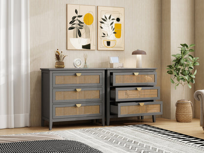 3-Drawer Cabinet - Natural Rattan - Suitable for Bedroom, Living Room, or Study