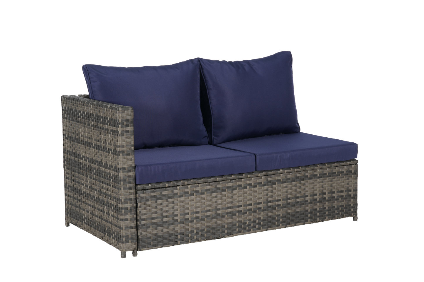 Outdoor Sectional Set PE Rattan Steel Dark Blue L-Shape 6 Piece Seats 8