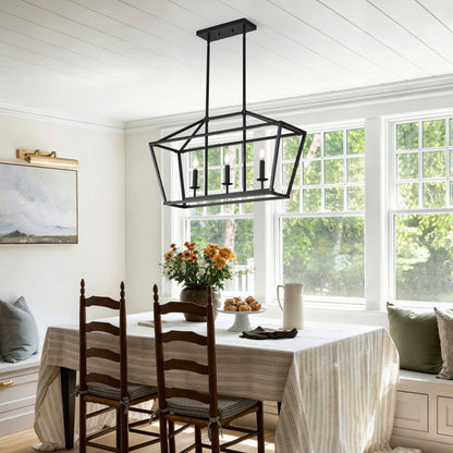 Chandelier Industrial Linear 3-Light Matte Black Metal Pendant Kitchen