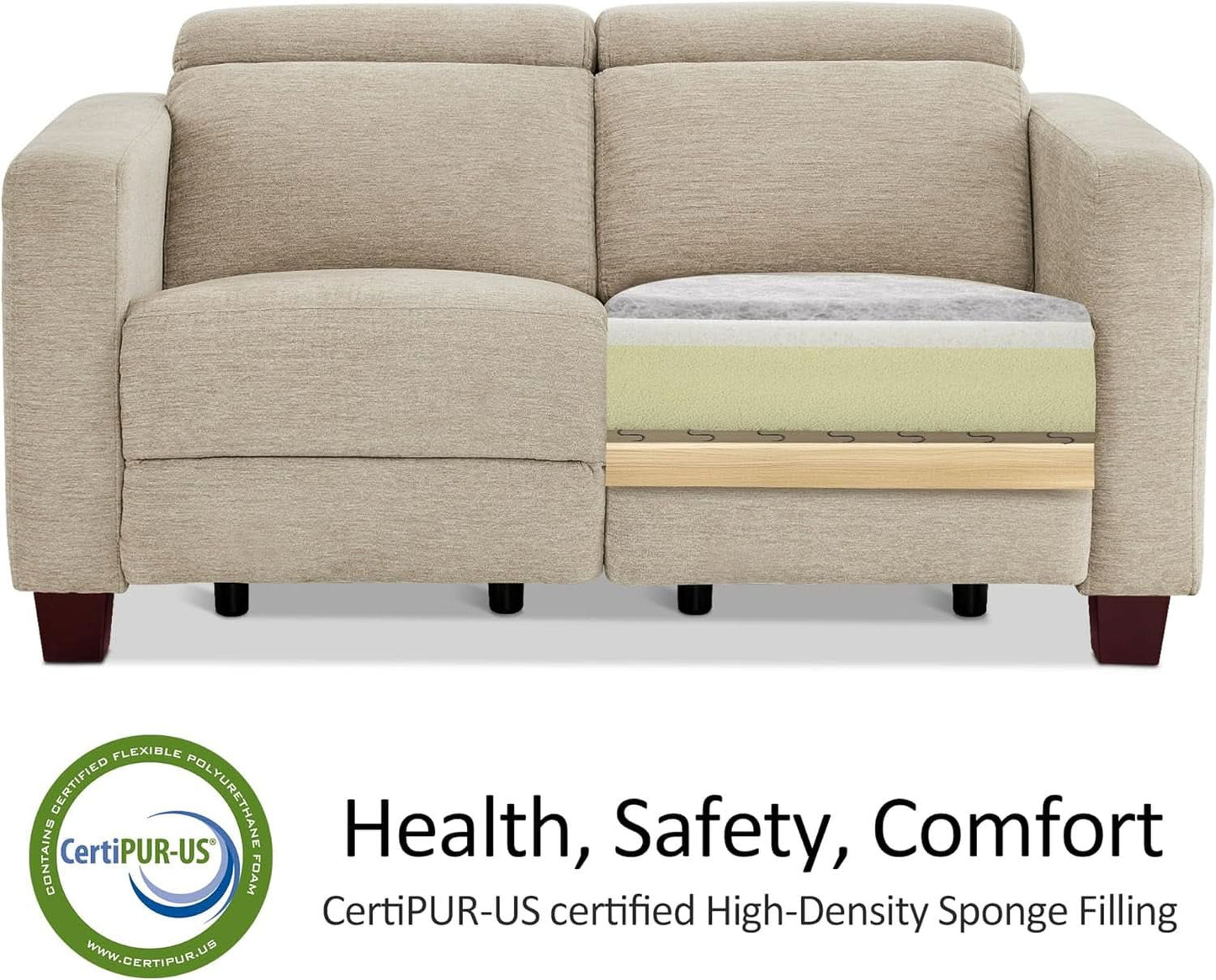 Beige Fabric Wall Hugger Power Loveseat Recliner USB