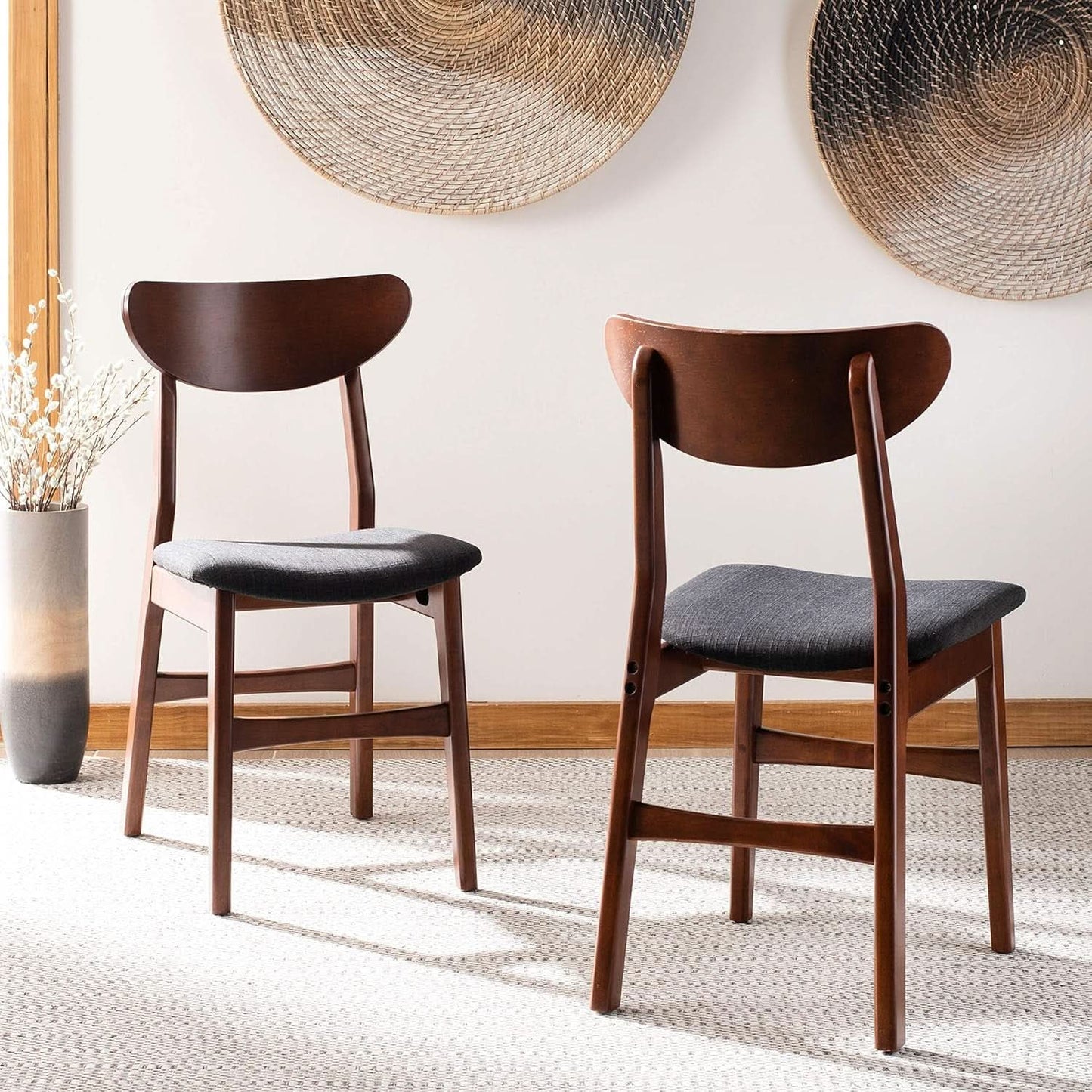 Walnut Finish Dining Chairs With Black Cushions Set Of 2