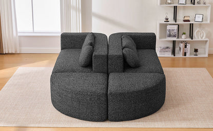 Sectional Sofa U-Shape Modular Boucle Black 6-Seat Deep Seating 114.9x64.5 In