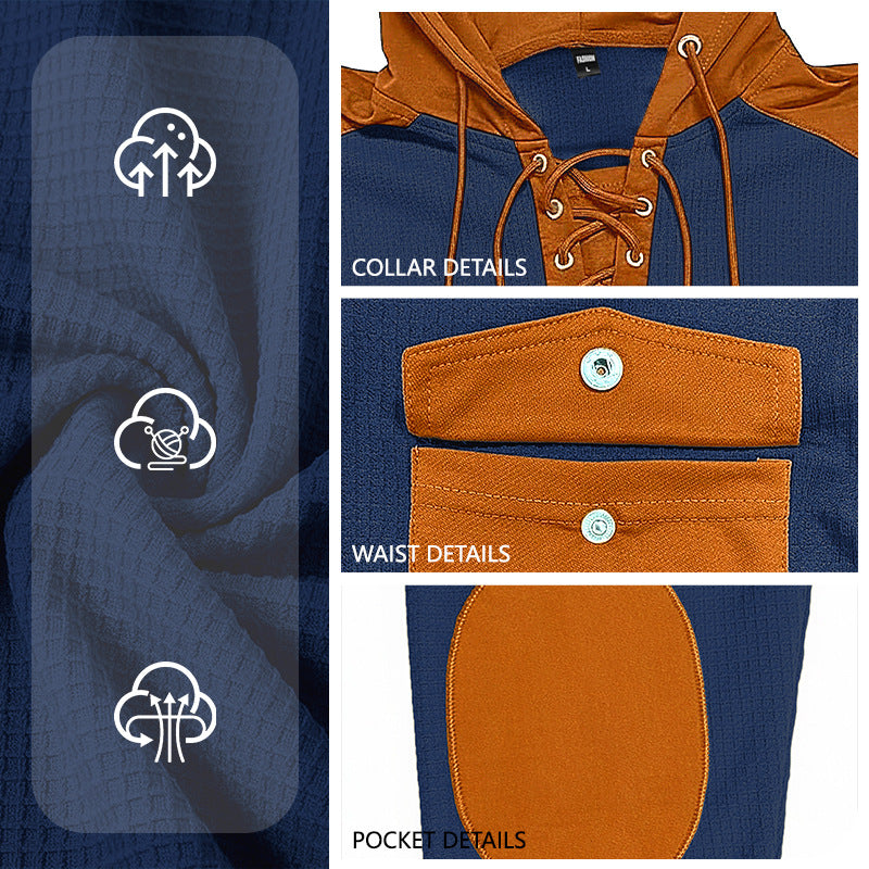 Mens Waffle-Weave Hooded Long-Sleeve Sweatshirt