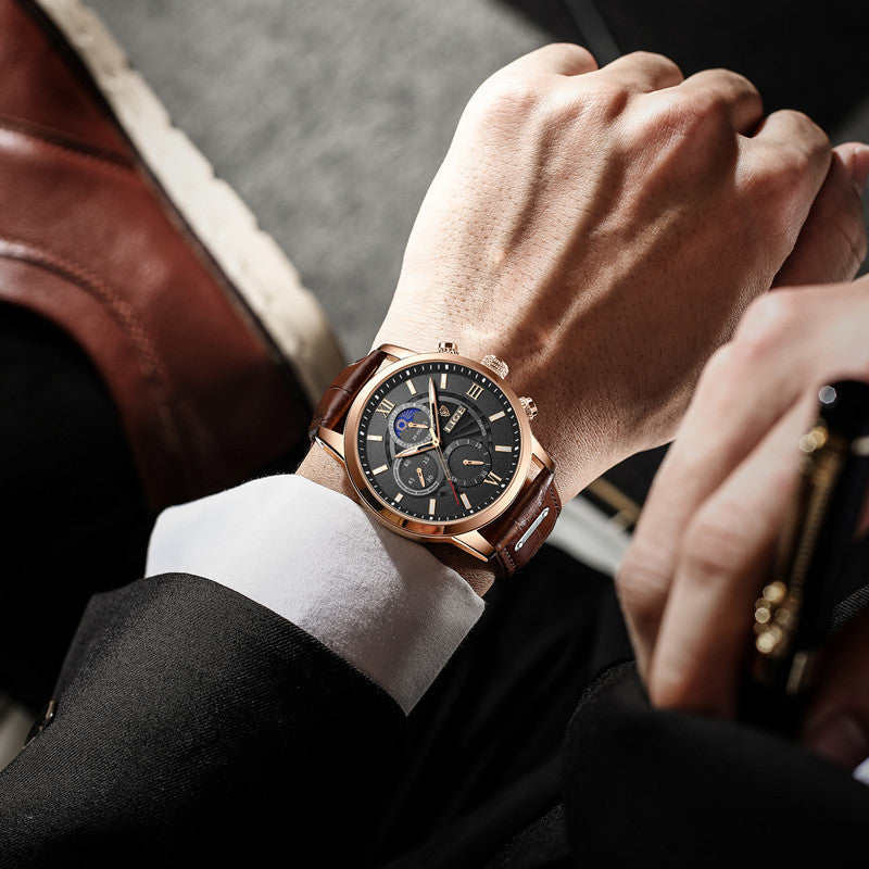 Mens High-end Quartz Watch Multifunction Chronograph Luminous And Water-resistant Wristwatch
