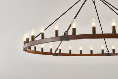 Chandelier Wood Wagon Wheel 20-Light Farmhouse Matte Black 39.3 In