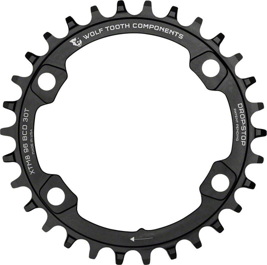 Wolf Tooth 96 BCD Chainring - 32t 96 Asymmetric BCD 4-Bolt Drop-Stop A For Shimano XT M8000 SLX M7000 Cranks BLK
