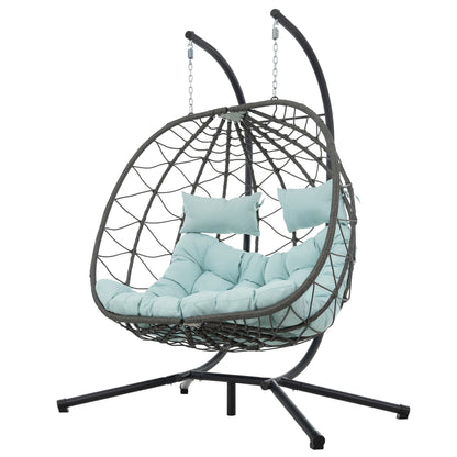 Outdoor Hanging Egg Chair Wicker PE Blue 2-Person 60x36