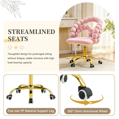 Pink Velvet Bubble Vanity Chair with Gold Base, 360 Swivel Height Adjustable
