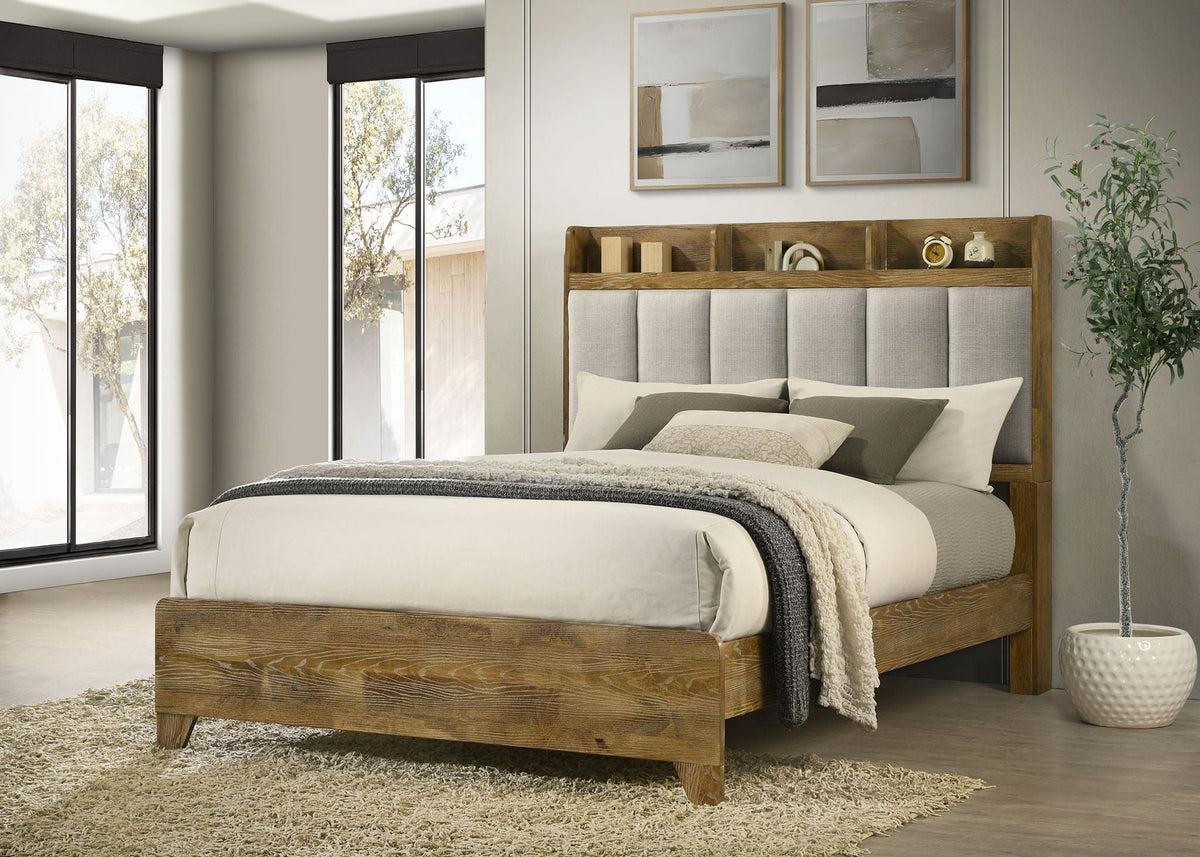 Henderson 57-inch Eastern King Bookcase Panel Bed Medium Oak