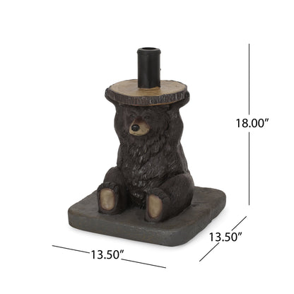 Patio Umbrella Base Bear Shape Concrete Dark Brown 13.5x18 In 56 LB