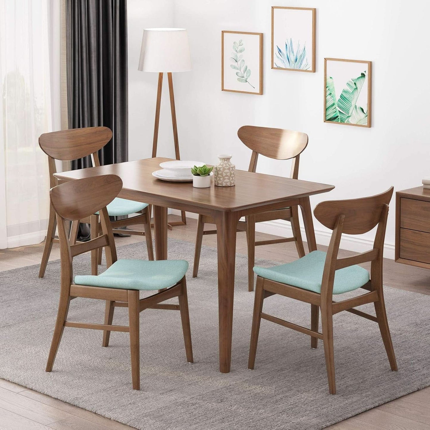 Mid Century Modern Dining Chairs Set Of 4 Mint Upholstery Walnut