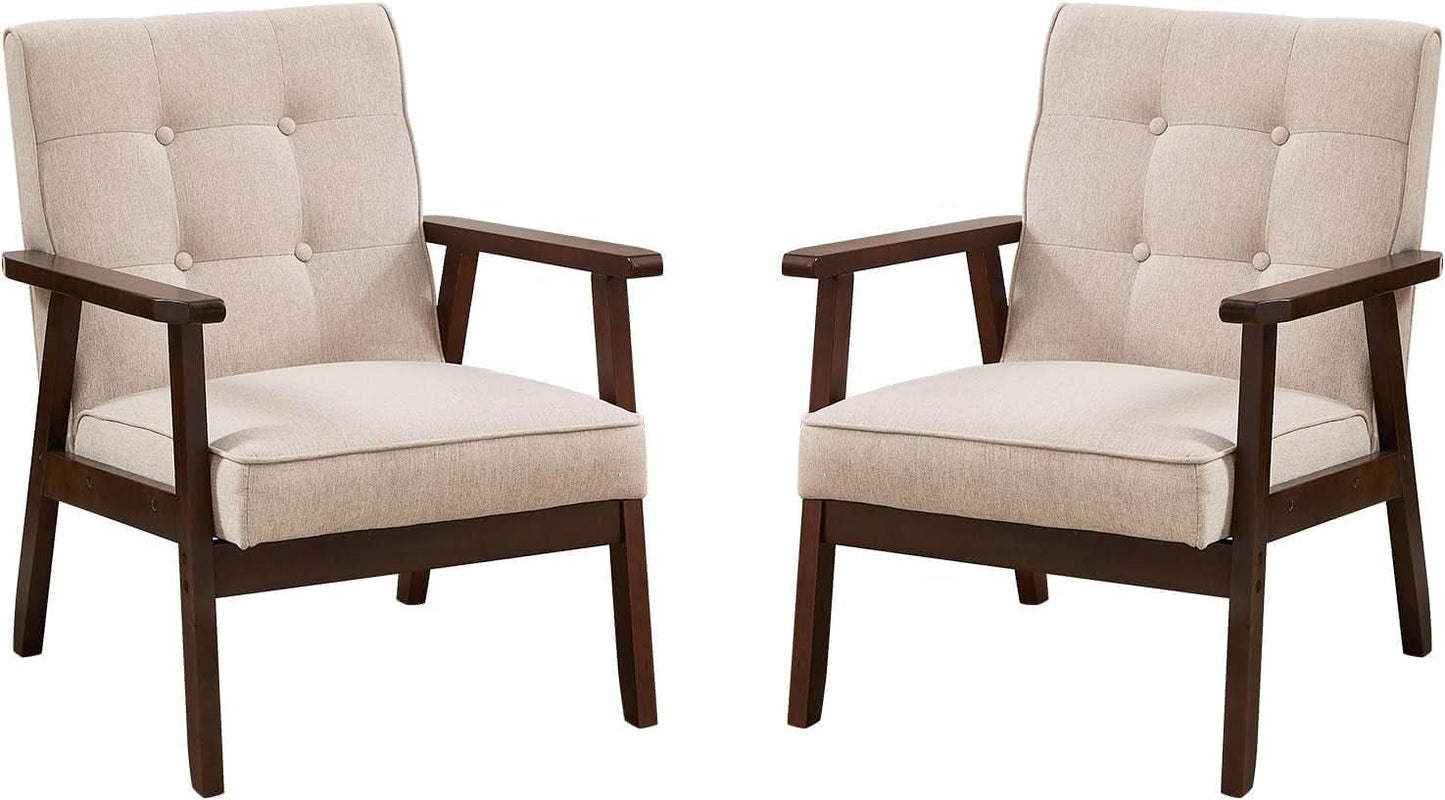 Mid-Century Fabric Upholstered Armchair Set Of Two