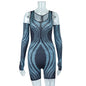 Crew Neck Digital Printing Gloves Hip Lifting Bodysuit