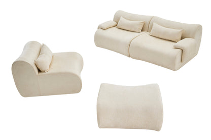 Sofa Curved White 3 Seat Anti-Slip 118 In No Assembly High-Density Foam