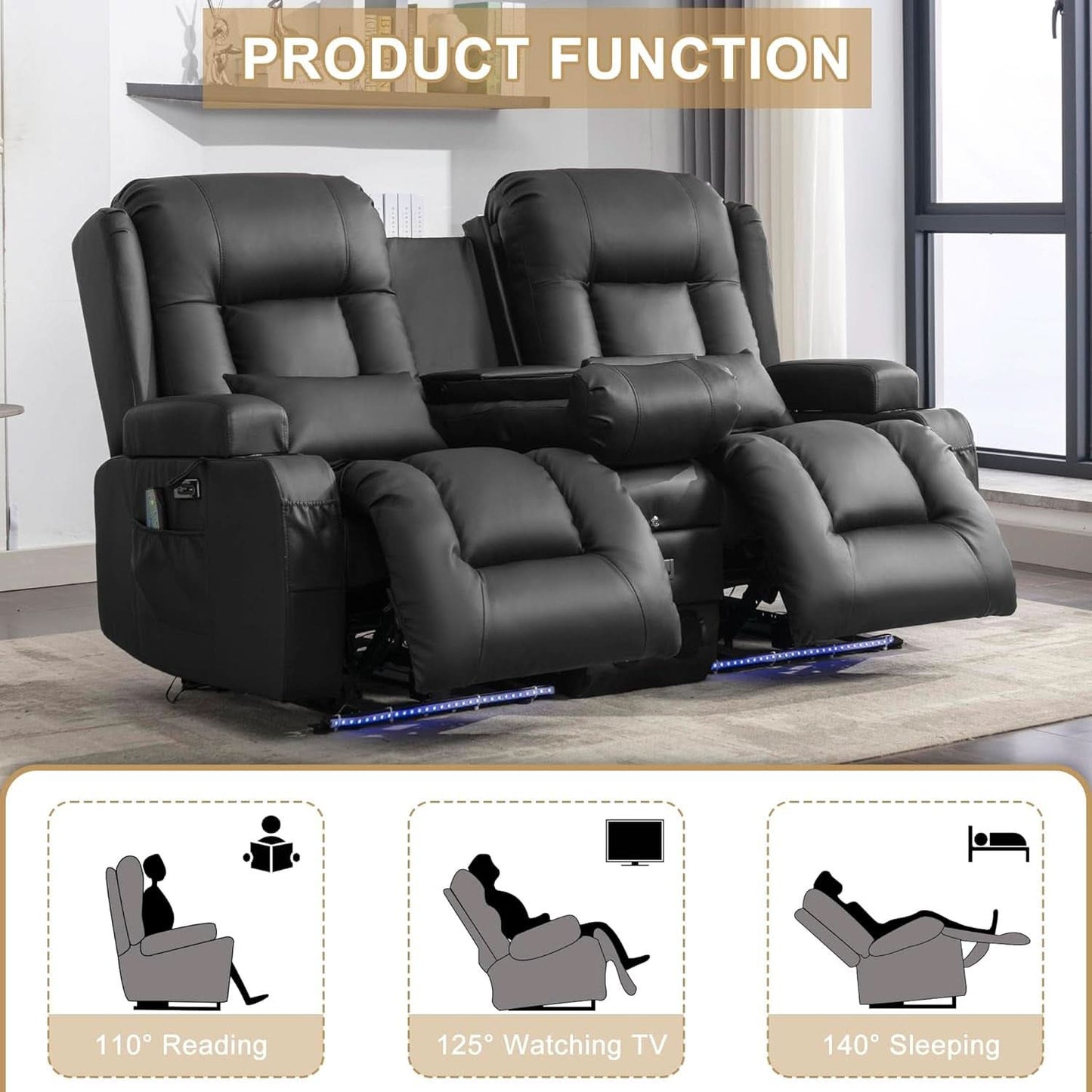 Power Reclining Loveseat With Massage And LED Lighting