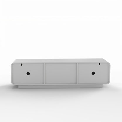 TV Stand Spiral Wave White MDF Floating Base Fits 60 In TV 58.3 In