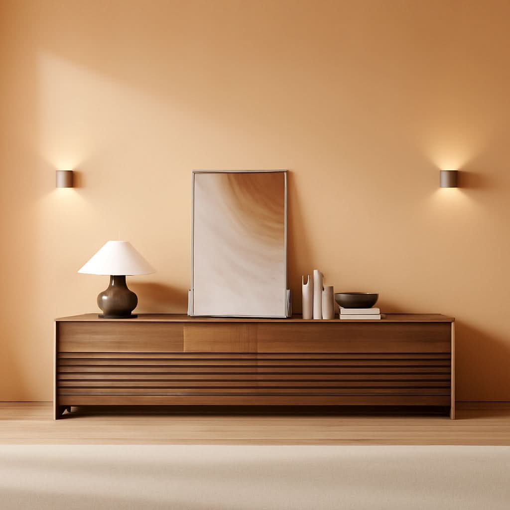 Walnut 78 Inch Mid Century Modern TV Stand With LED Storage