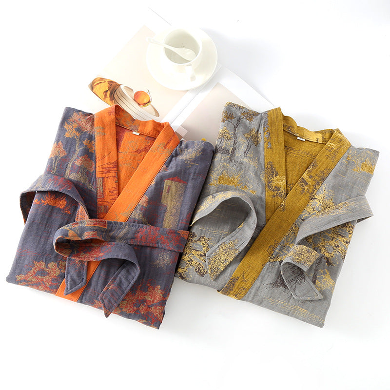 Pure Cotton Jacquard Chinese Style Belt Nightgown