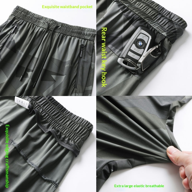 Summer Camouflage Loose-Fit Plus-Size Stretch Quick-Dry Sports-Casual Mens Ankle-Tightening Trousers