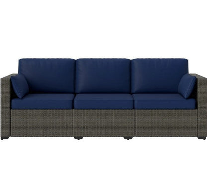 Outdoor Sofa Set PE Rattan Navy Blue 3 Seat Steel Frame 792 lb Capacity
