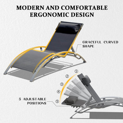 Outdoor Chaise Lounge Aluminum Textilene Dark Gray Set of 3 5-Position 350 LB