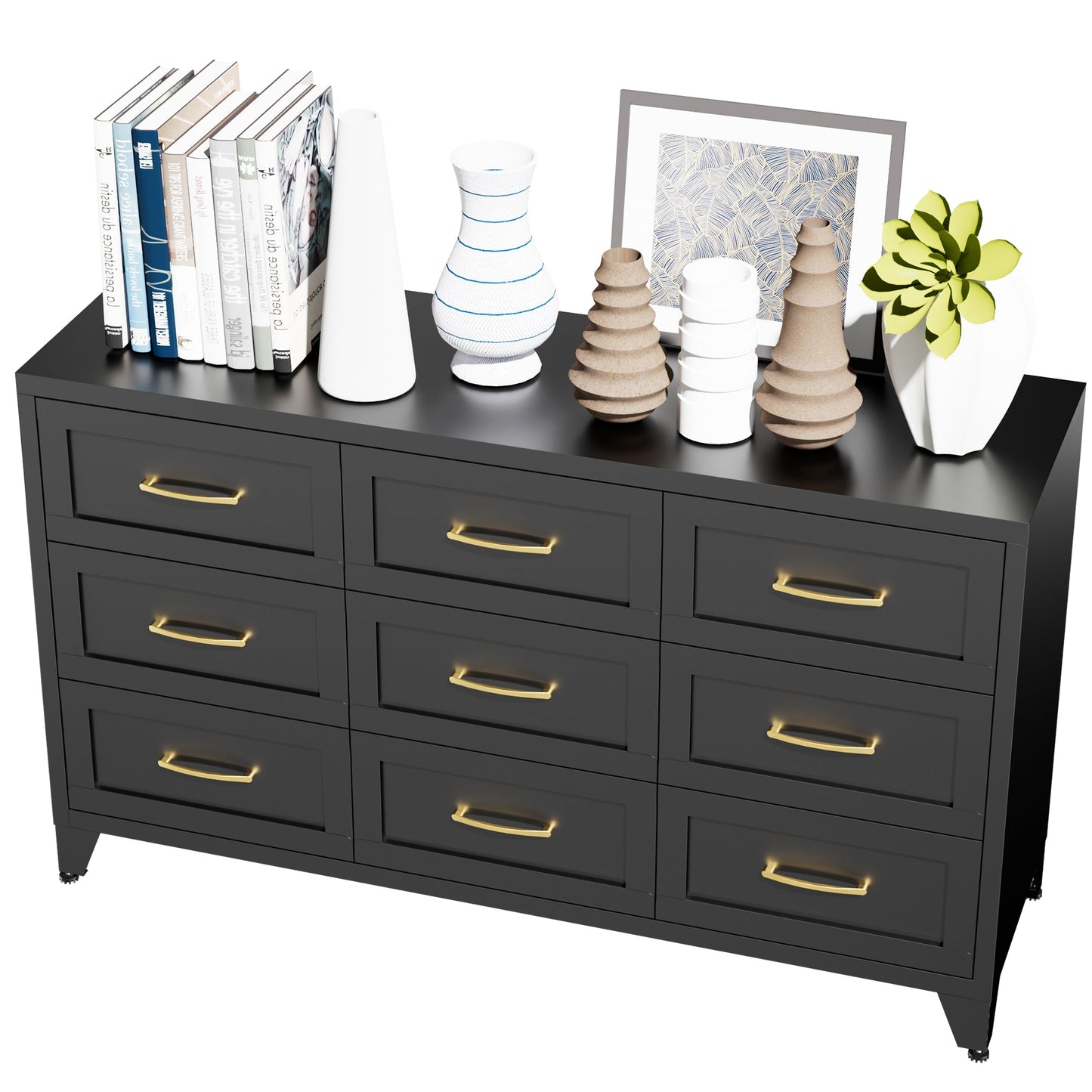 Dresser 9-Drawer Black Steel Smooth-Glide Powder Coat 52x15.8x30 In