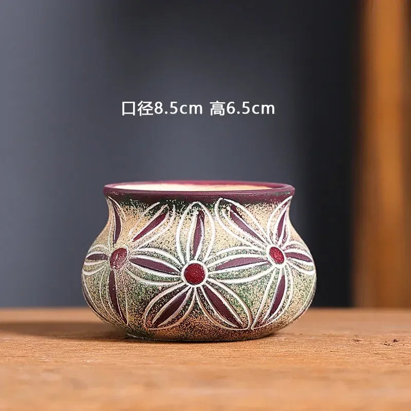 Mediterranean Red Pottery Succulent Pots – Retro Hand-Painted Ceramic