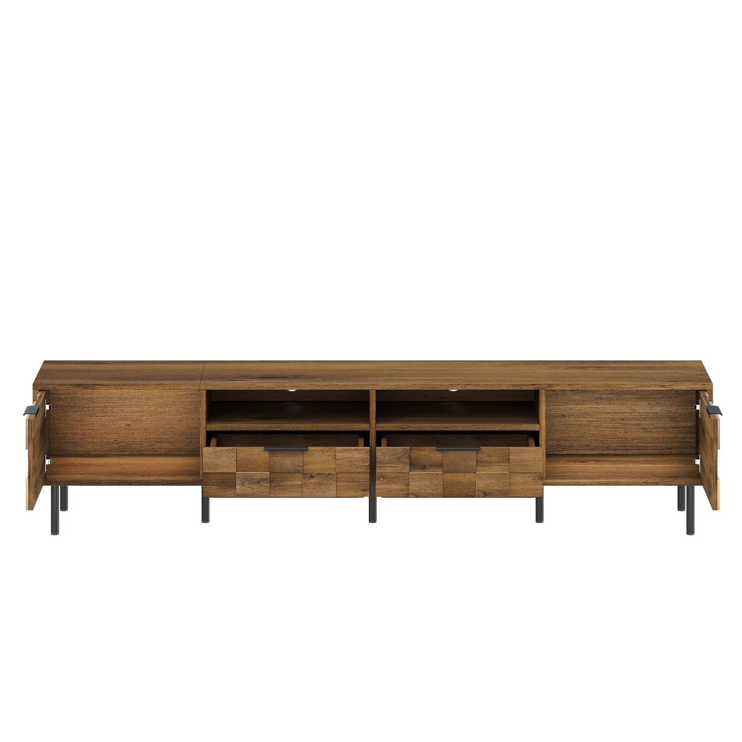 TV Stand Mid-Century Natural Particle Board 2-Drawer Open Storage Fits 85 In TV
