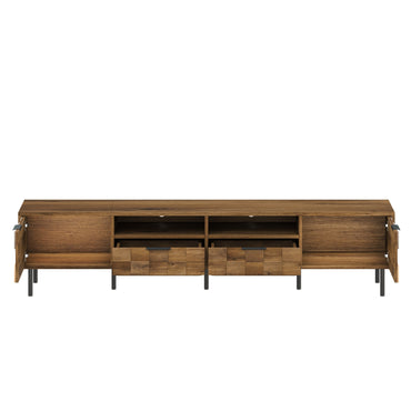 TV Stand Mid-Century Natural Particle Board 2-Drawer Open Storage Fits 85 In TV